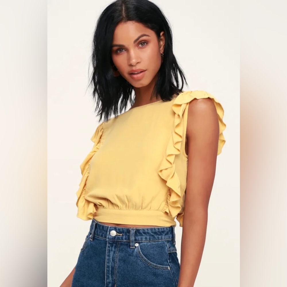 AMUSE SOCIETY Go West Pale Yellow Ruffled Backless Crop
Top